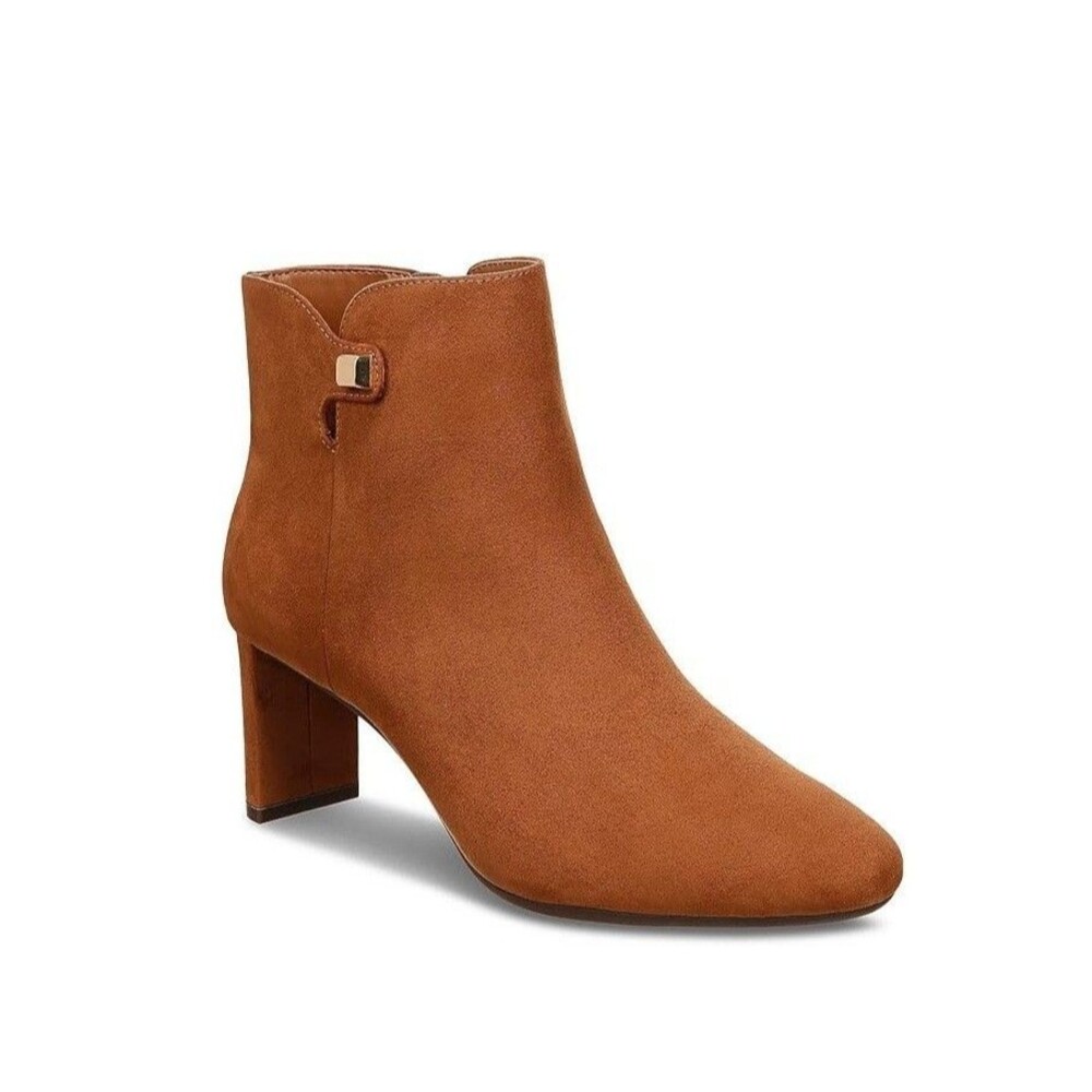 Alfani Womens 9 M Cognac Paam Faux Leather High Heel Ankle Booties NIB TI9